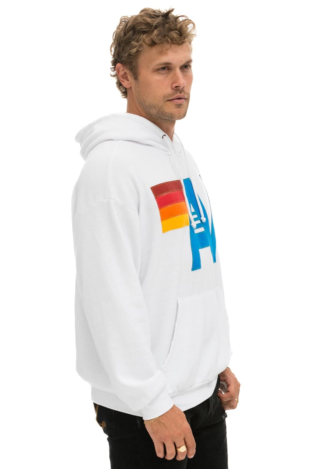 LOGO STITCH PULLOVER RELAXED HOODIE - WHITE - Image 5