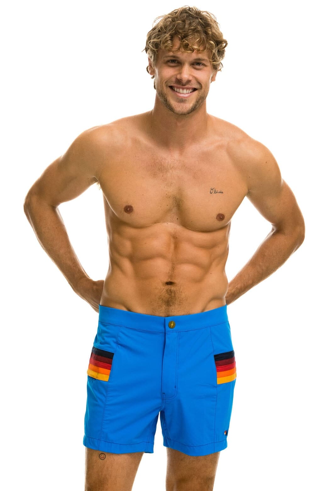 MEN'S HORIZONTAL 5 STRIPE FLEX SHORTS - PARROT BLUE - Image 5