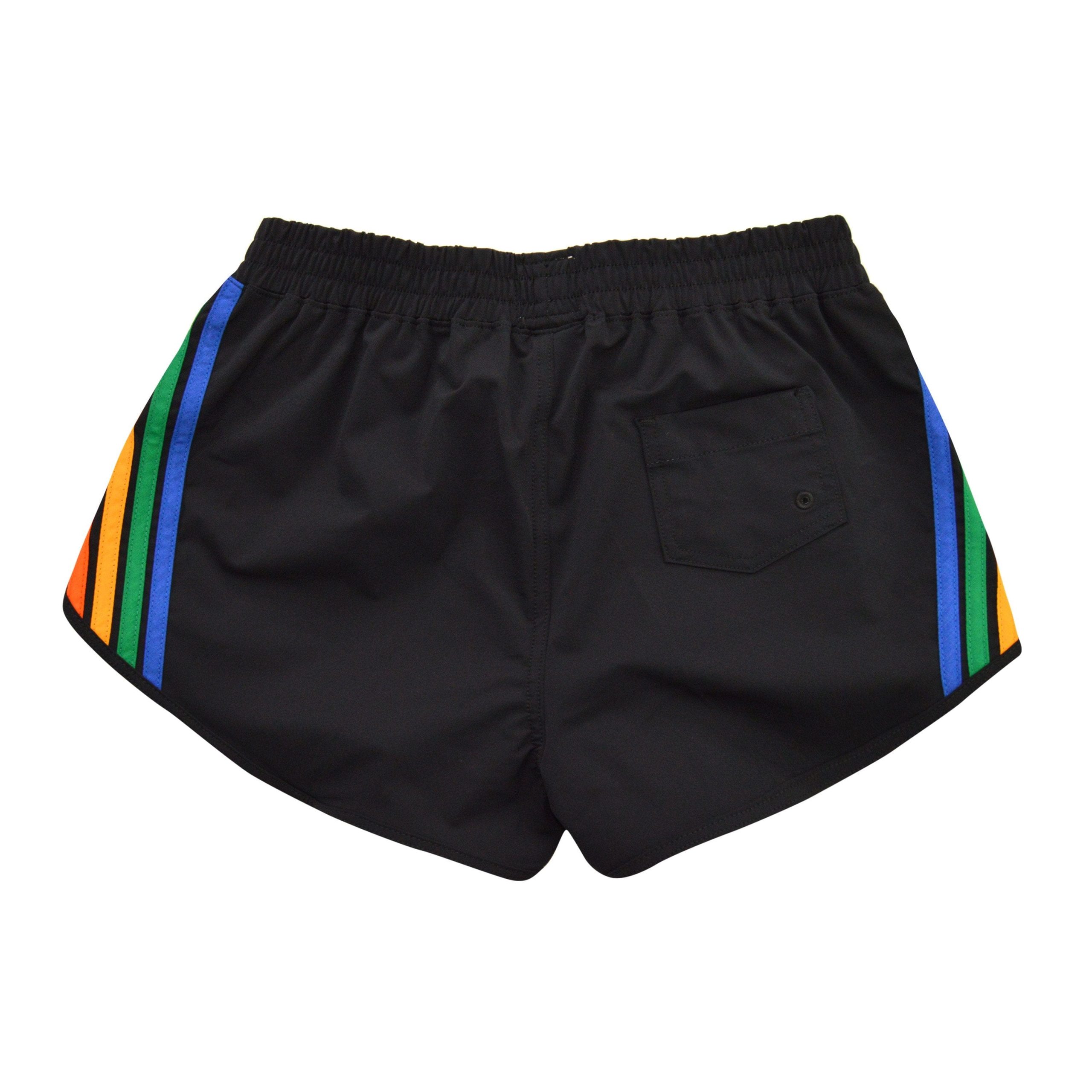 WOMEN'S 5 STRIPE FLEX BOARD SHORTS - BLACK // RAINBOW - Image 7