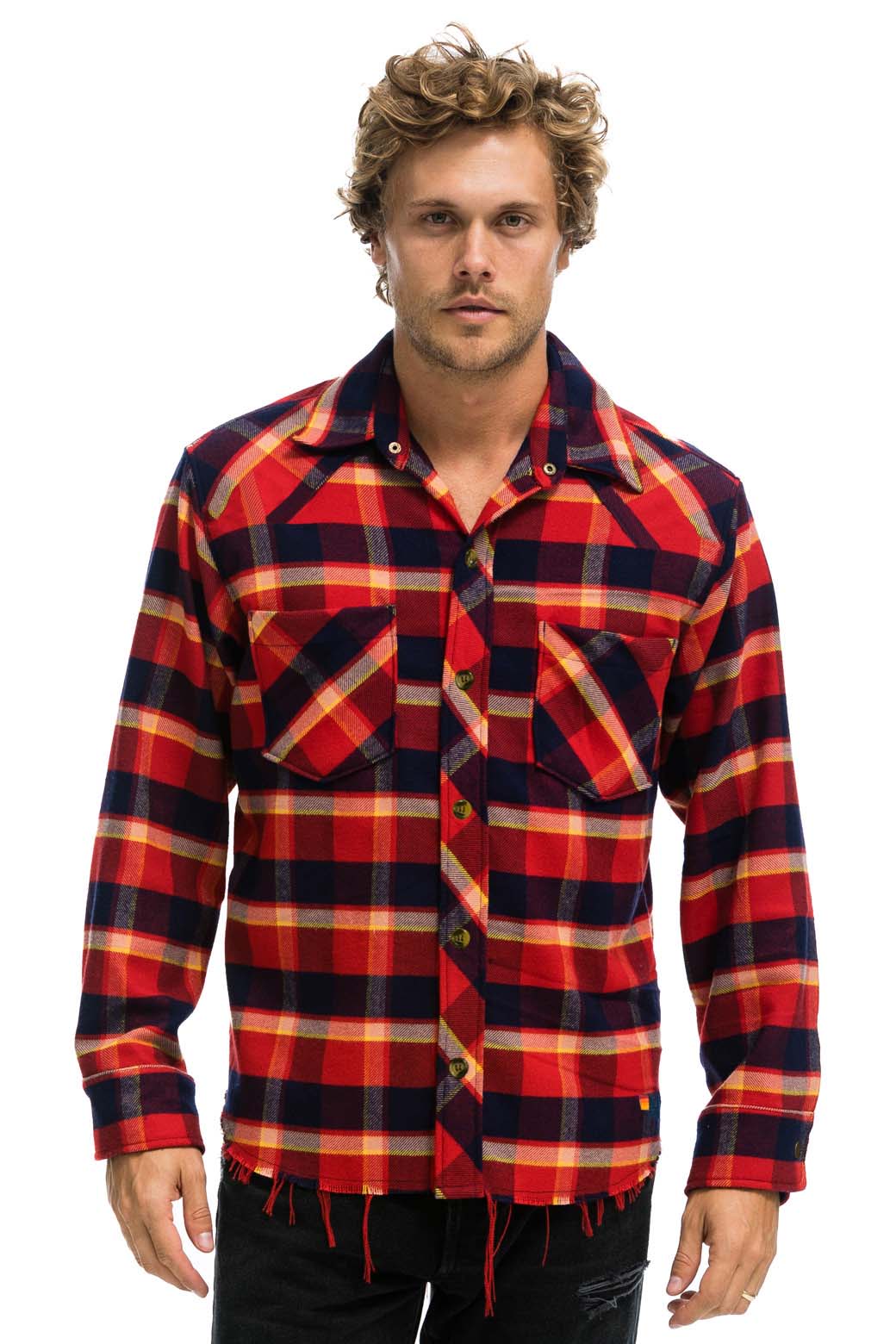 PLAID FLANNEL LIGHT WEIGHT UNISEX WESTERN SHIRT - RUGBY PLAID - Image 2