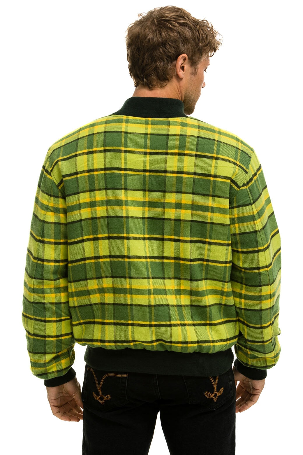 PLAID UNISEX VARSITY JACKET - AVOCADO PLAID - Image 6
