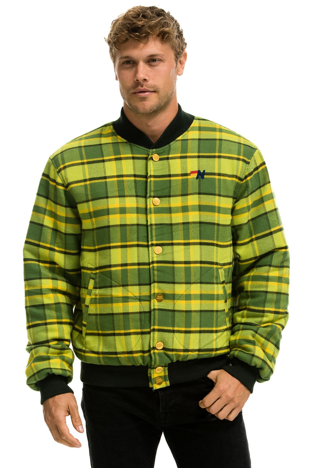 PLAID UNISEX VARSITY JACKET - AVOCADO PLAID - Image 2