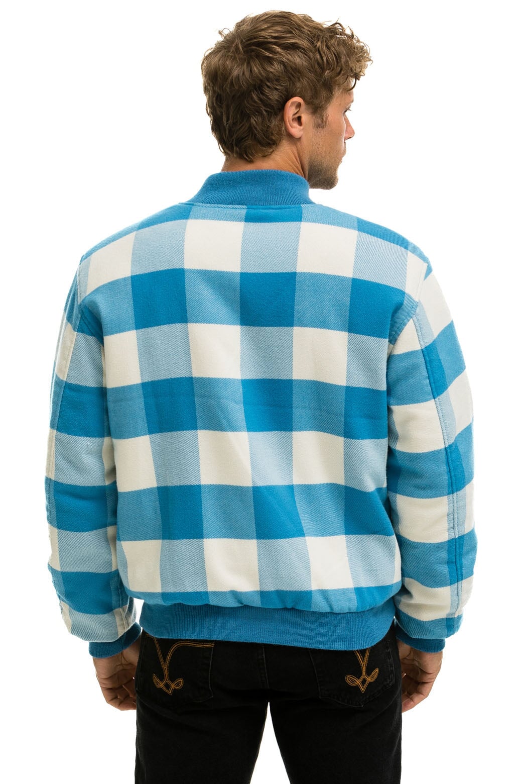 PLAID UNISEX VARSITY JACKET - SKY PLAID - Image 6