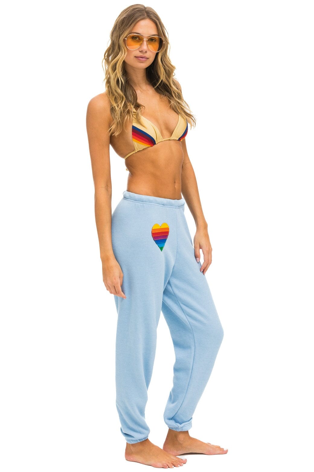 RAINBOW HEART STITCH SWEATPANTS - ICE - Image 3