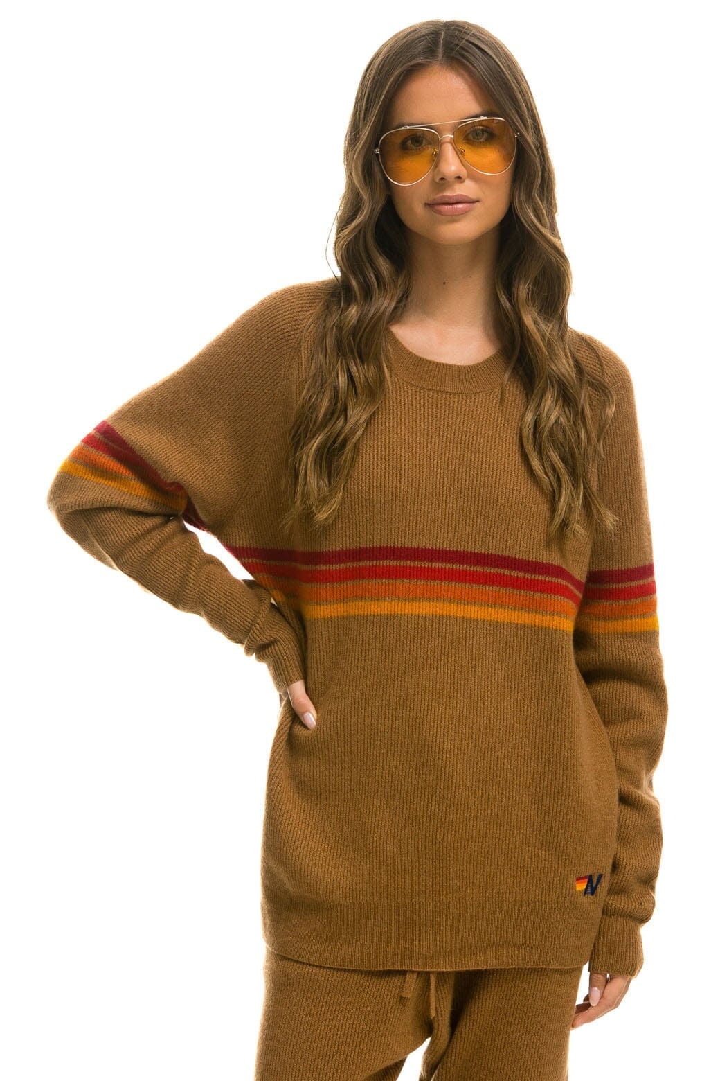 RAINBOW STRIPE 4 UNISEX CASHMERE SWEATER - BUTTERSCOTCH - Image 3