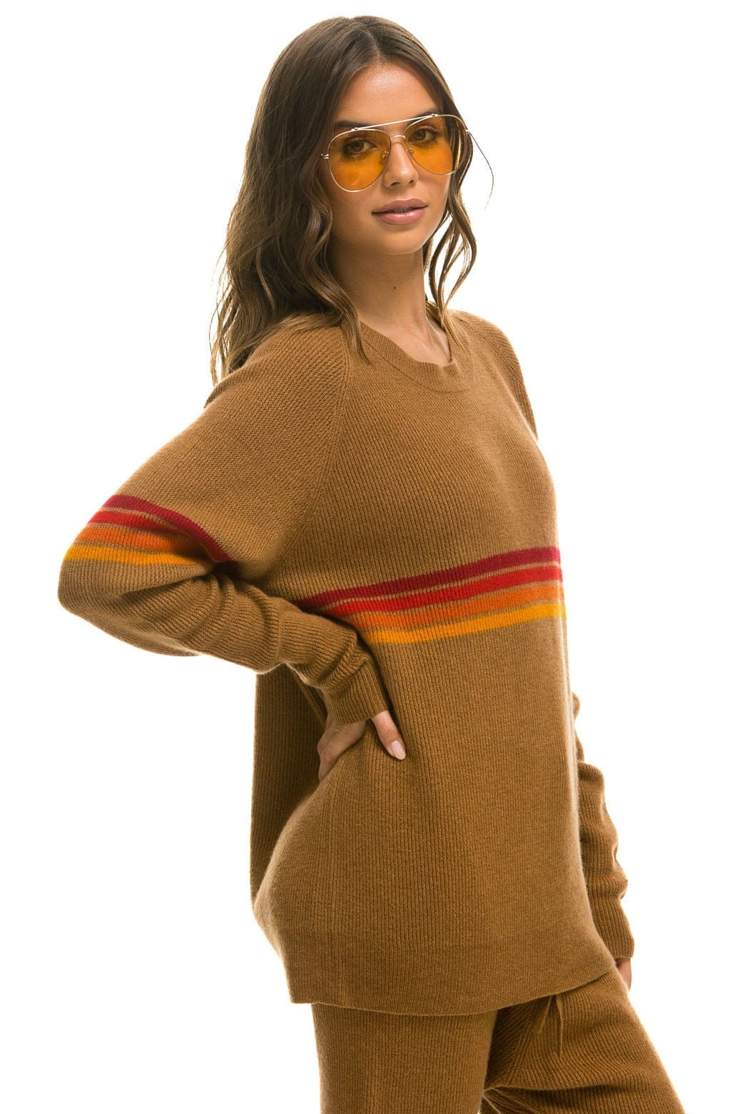 RAINBOW STRIPE 4 UNISEX CASHMERE SWEATER - BUTTERSCOTCH - Image 9