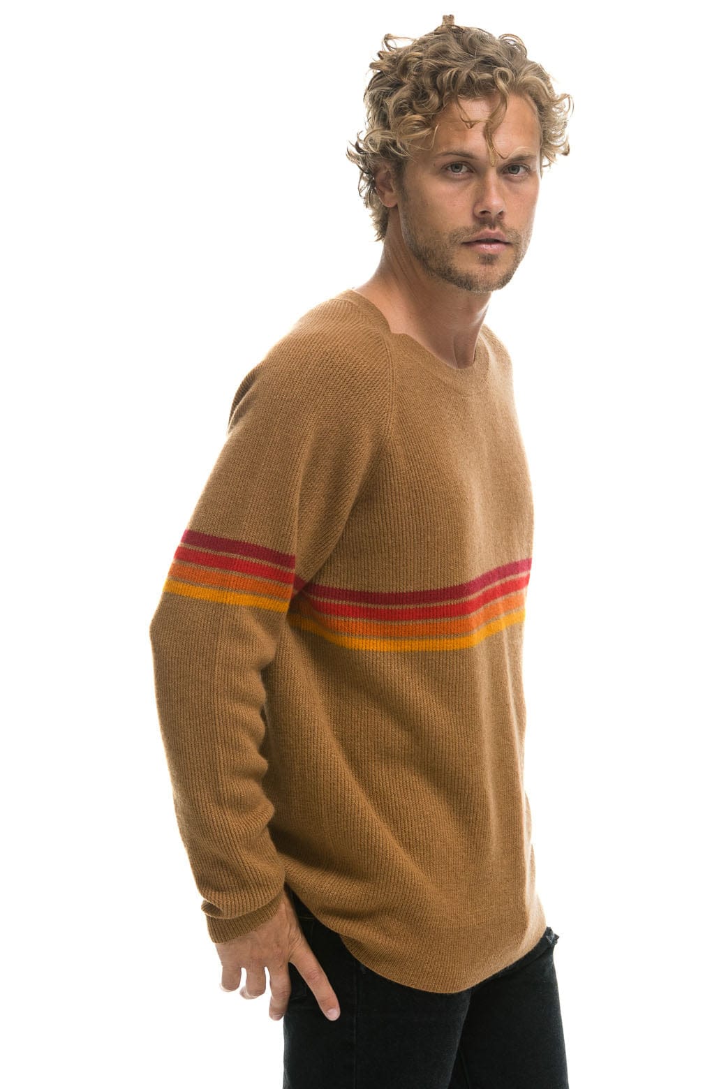 RAINBOW STRIPE 4 UNISEX CASHMERE SWEATER - BUTTERSCOTCH - Image 8