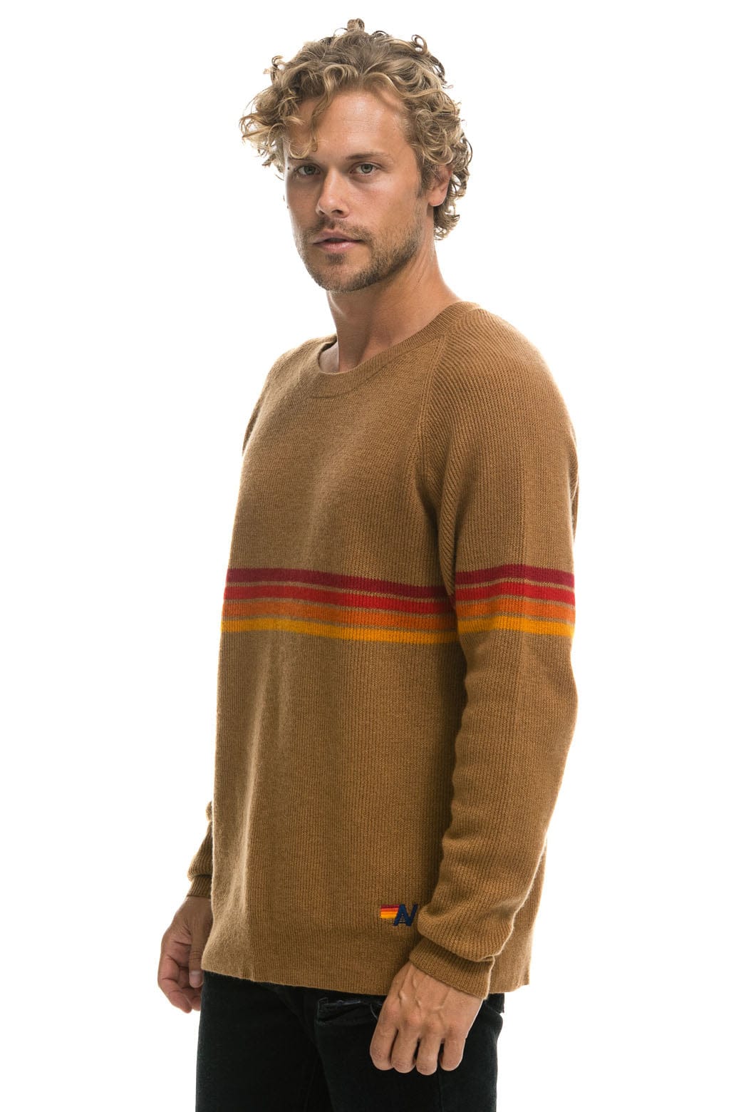 RAINBOW STRIPE 4 UNISEX CASHMERE SWEATER - BUTTERSCOTCH - Image 4