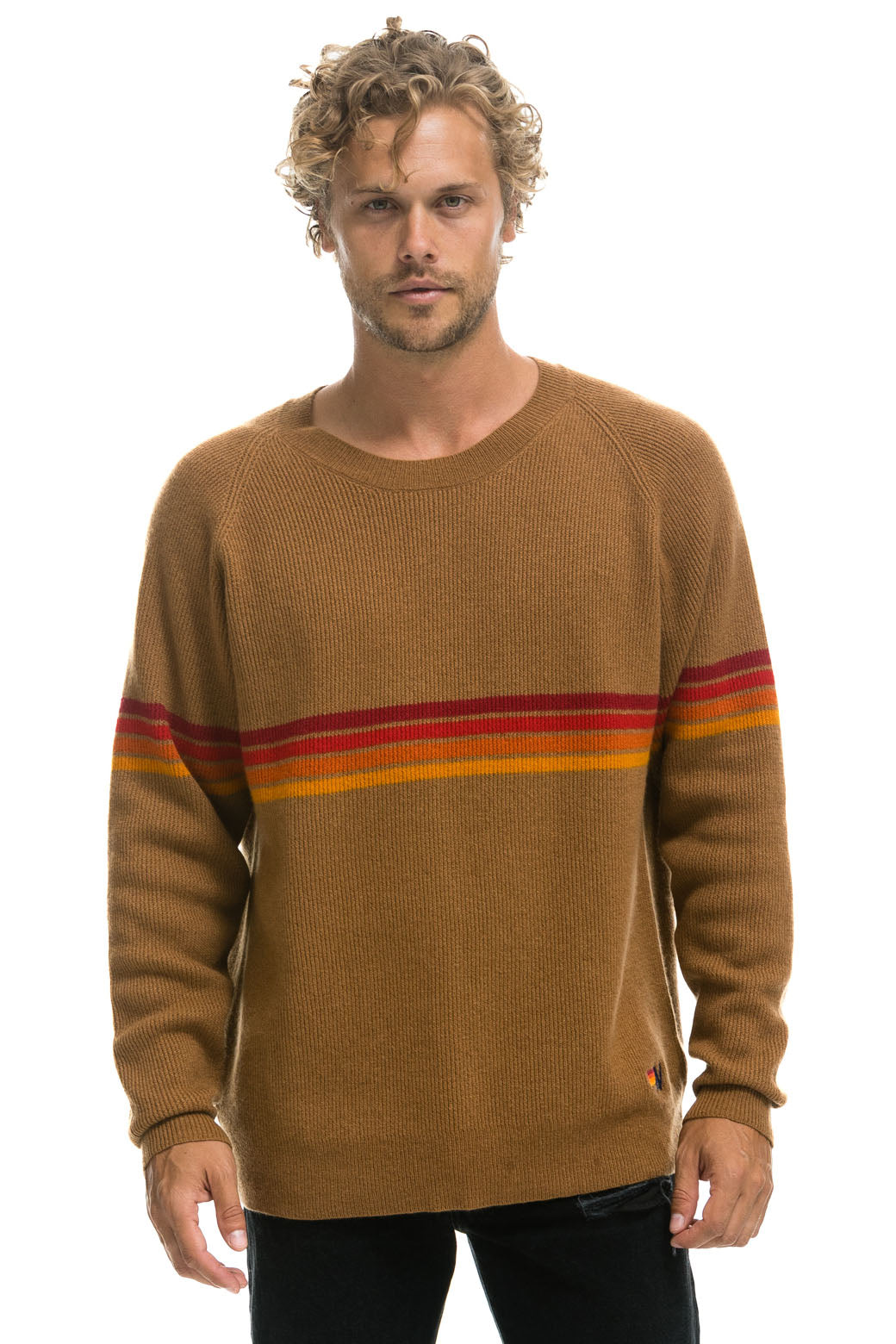 RAINBOW STRIPE 4 UNISEX CASHMERE SWEATER - BUTTERSCOTCH - Image 2