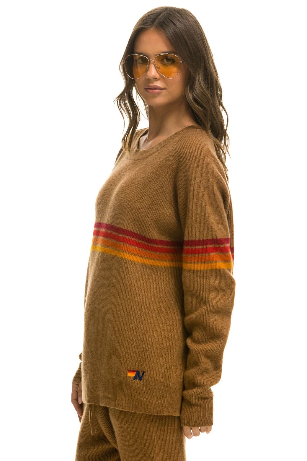 RAINBOW STRIPE 4 UNISEX CASHMERE SWEATER - BUTTERSCOTCH - Image 5