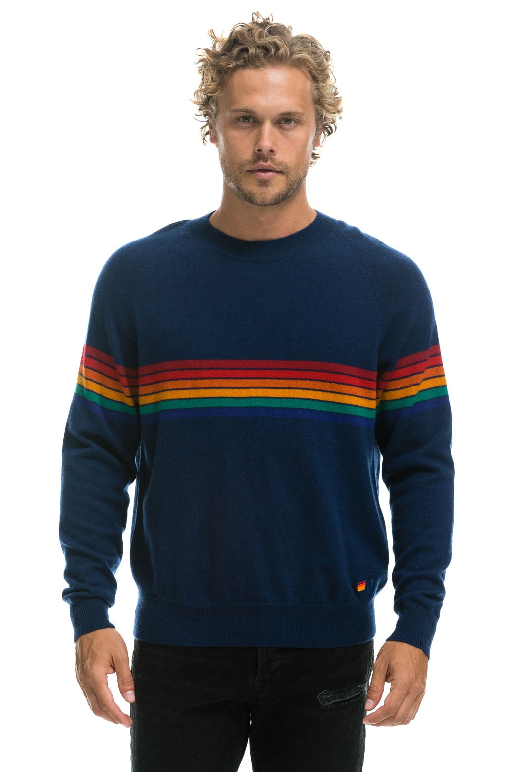 RAINBOW STRIPE 6 UNISEX LIGHT CASHMERE SWEATER - MIDNIGHT - Image 2