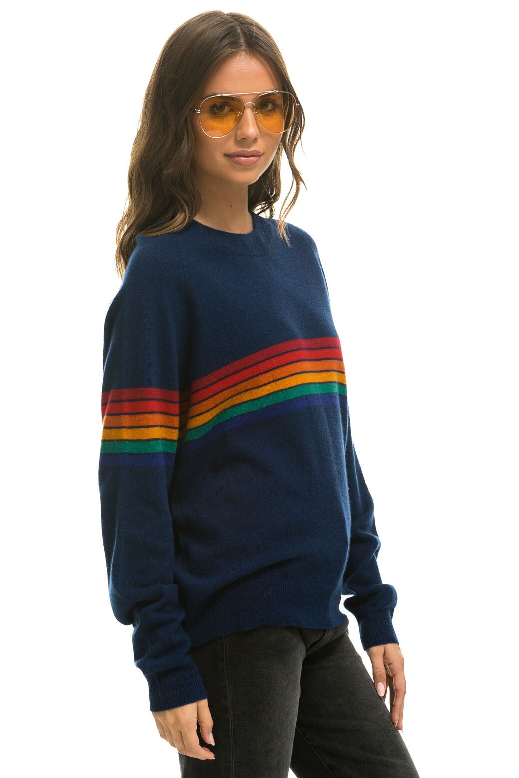 RAINBOW STRIPE 6 UNISEX LIGHT CASHMERE SWEATER - MIDNIGHT - Image 7