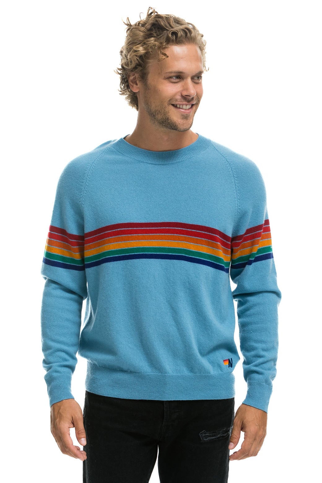 RAINBOW STRIPE 6 UNISEX LIGHT CASHMERE SWEATER - OCEAN - Image 2