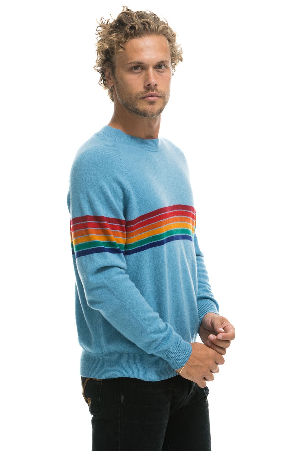 RAINBOW STRIPE 6 UNISEX LIGHT CASHMERE SWEATER - OCEAN - Image 6