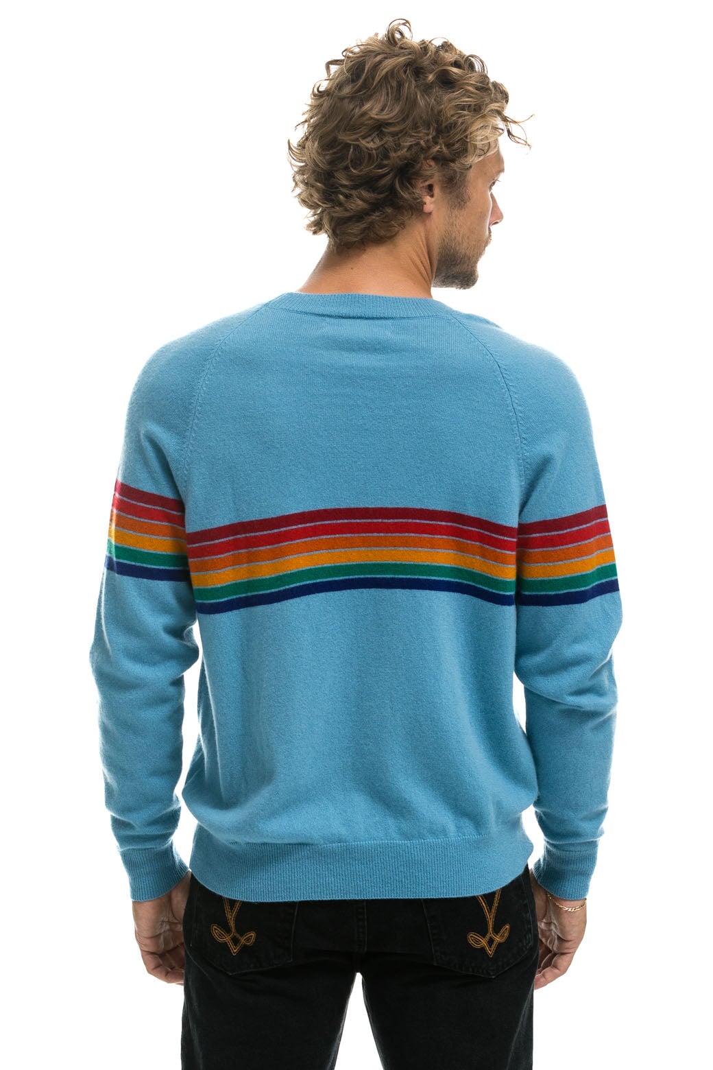 RAINBOW STRIPE 6 UNISEX LIGHT CASHMERE SWEATER - OCEAN - Image 8