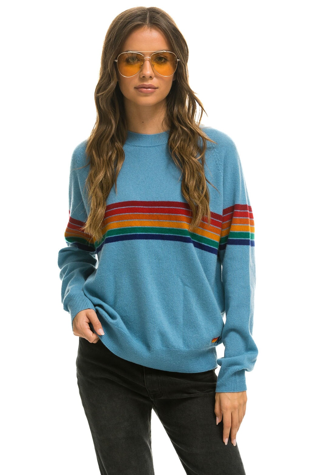 RAINBOW STRIPE 6 UNISEX LIGHT CASHMERE SWEATER - OCEAN - Image 3