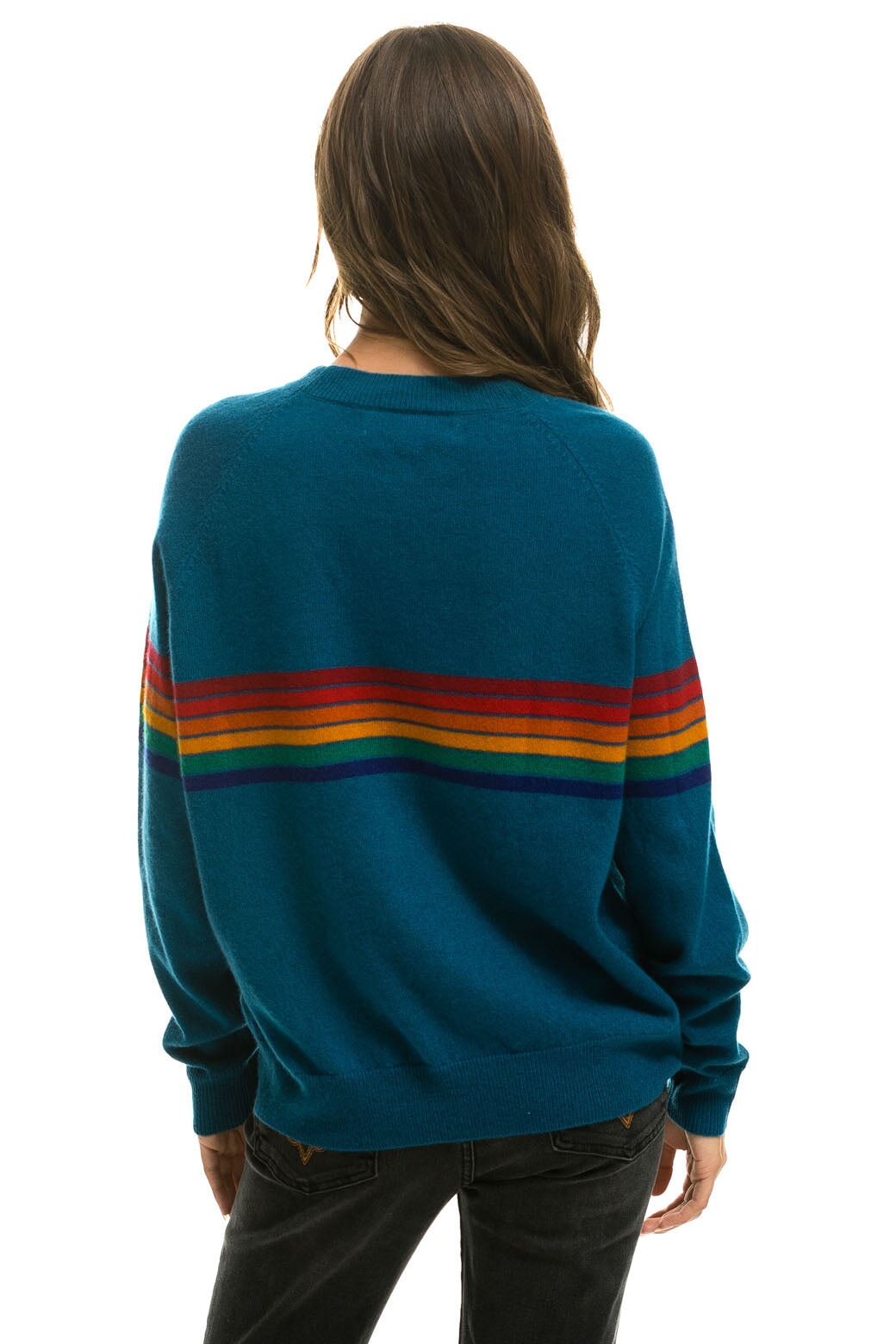RAINBOW STRIPE 6 UNISEX LIGHT CASHMERE SWEATER - PEACOCK - Image 5