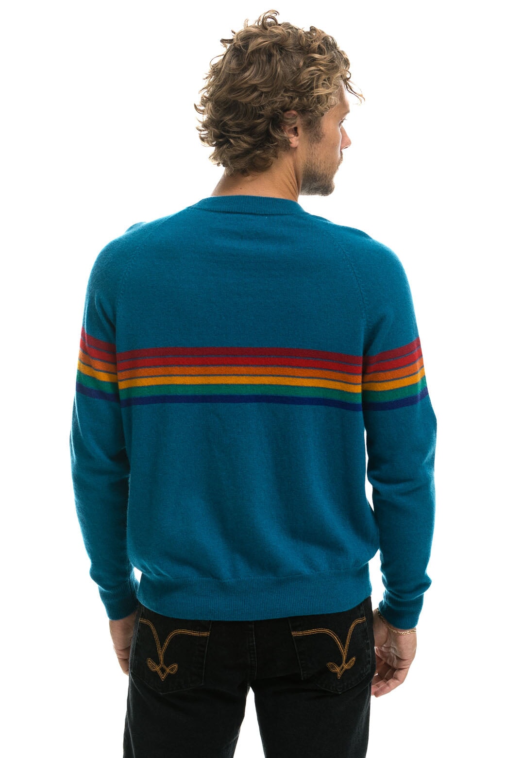 RAINBOW STRIPE 6 UNISEX LIGHT CASHMERE SWEATER - PEACOCK - Image 6