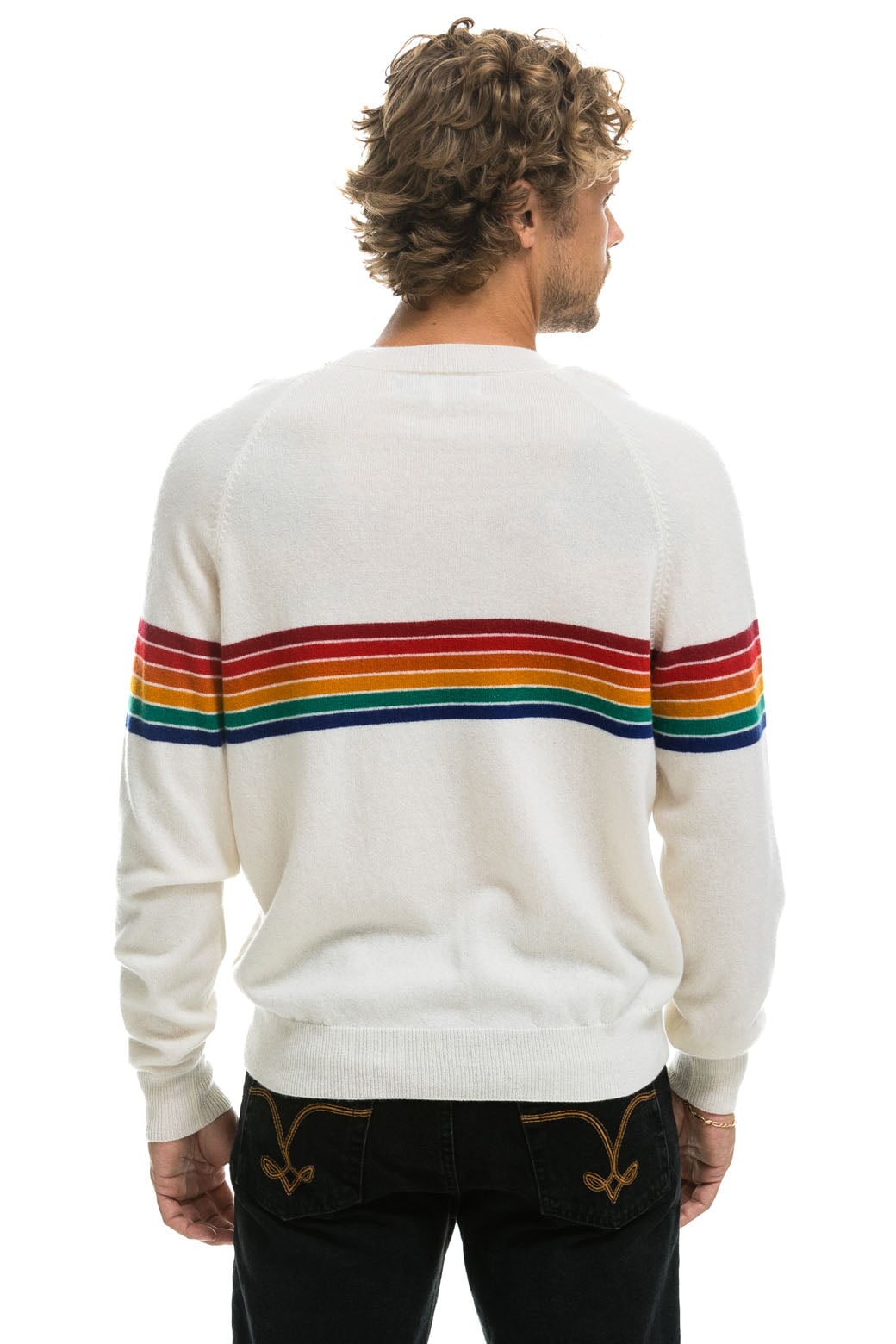 RAINBOW STRIPE 6 UNISEX LIGHT CASHMERE SWEATER - SNOW - Image 6