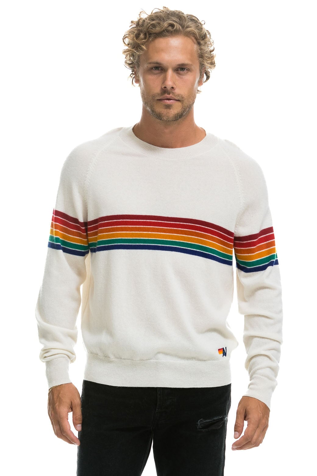 RAINBOW STRIPE 6 UNISEX LIGHT CASHMERE SWEATER - SNOW - Image 2