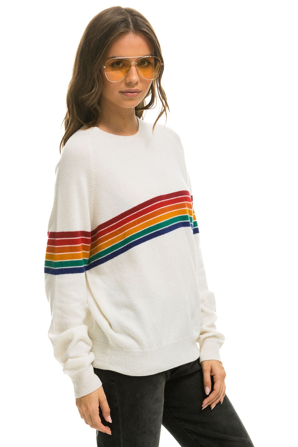 RAINBOW STRIPE 6 UNISEX LIGHT CASHMERE SWEATER - SNOW - Image 7
