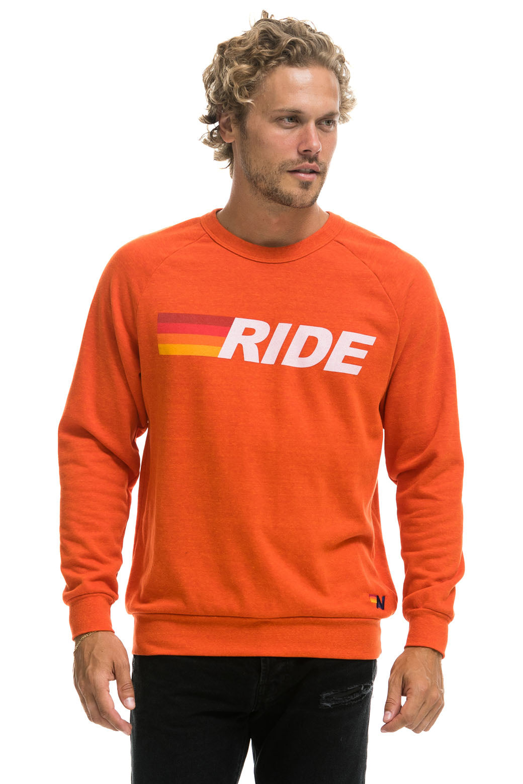 RIDE LOGO WHITE CREW SWEATSHIRT - ORANGE - Image 2