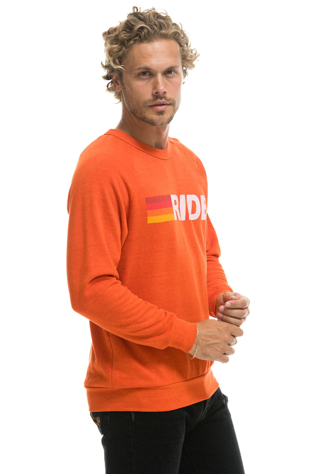 RIDE LOGO WHITE CREW SWEATSHIRT - ORANGE - Image 4