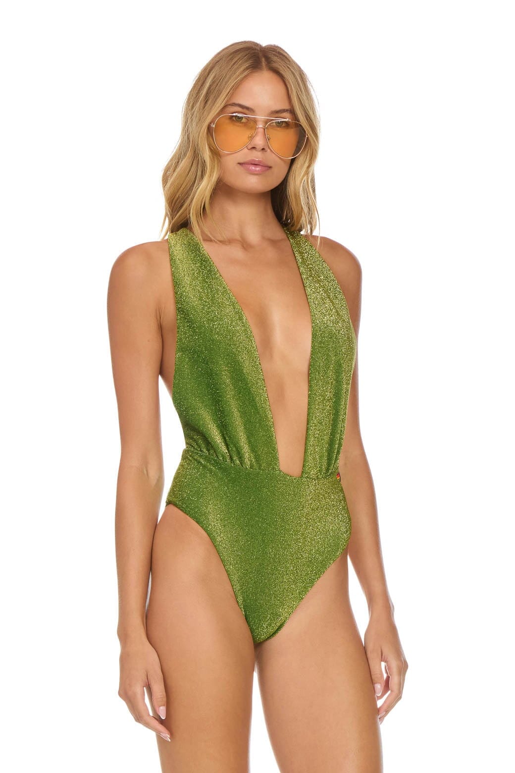 SPARKLE COMO DEEP PLUNGE CROSS BACK WOMENS ONE PIECE - ARMY - Image 3