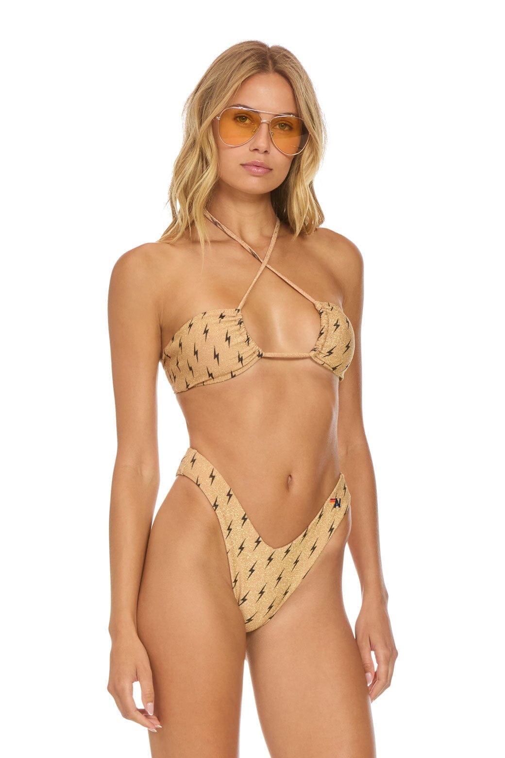 SPARKLE ST TROPEZ SCRUNCH CHEEKY BIKINI BOTTOMS - BLACK BOLT REPEAT - Image 4