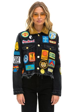 VINTAGE PATCH UNISEX DENIM JACKET - VINTAGE BLACK