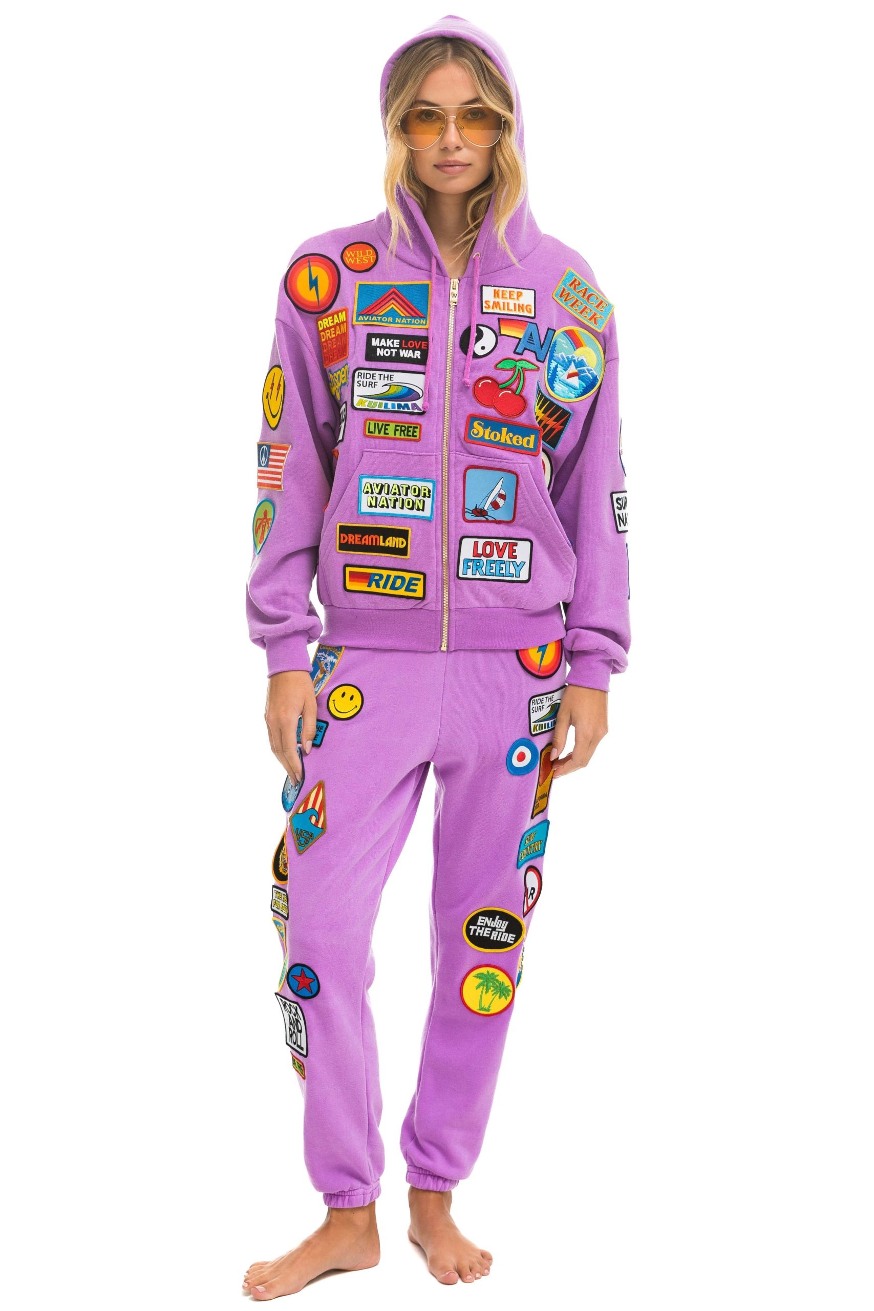 VINTAGE PATCH ZIP HOODIE RELAXED - NEON PURPLE - Image 9