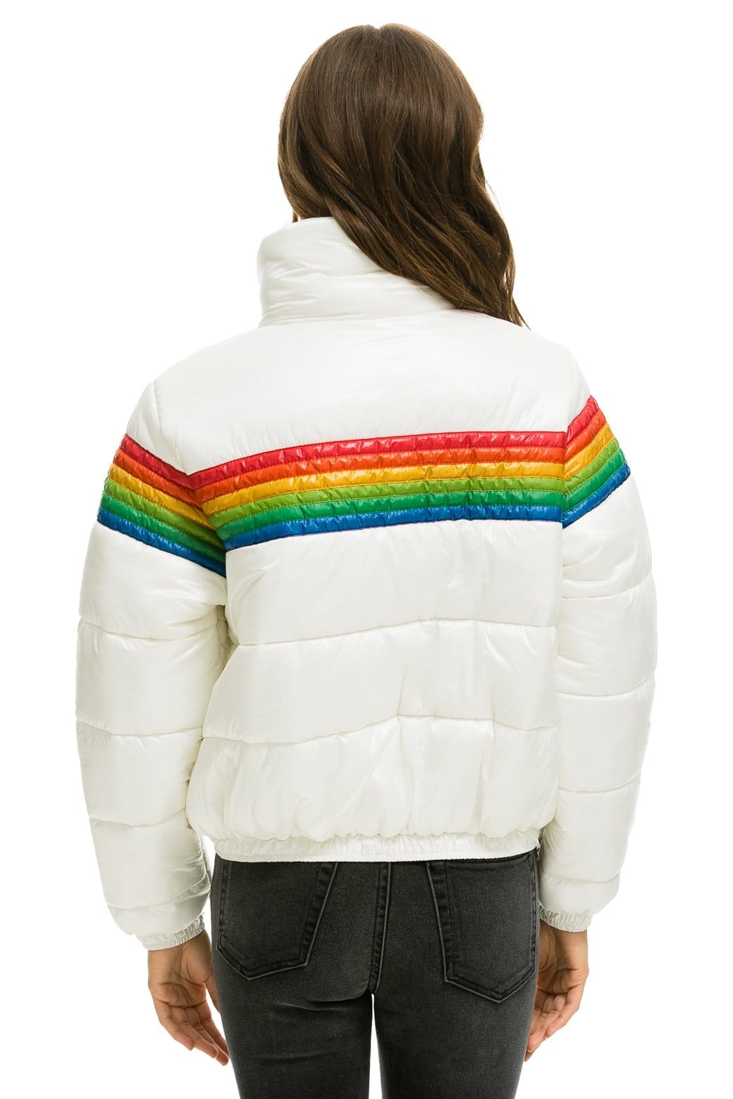 6 STRIPE LUXE APRES PUFFER JACKET - GLOSSY WHITE - Image 3