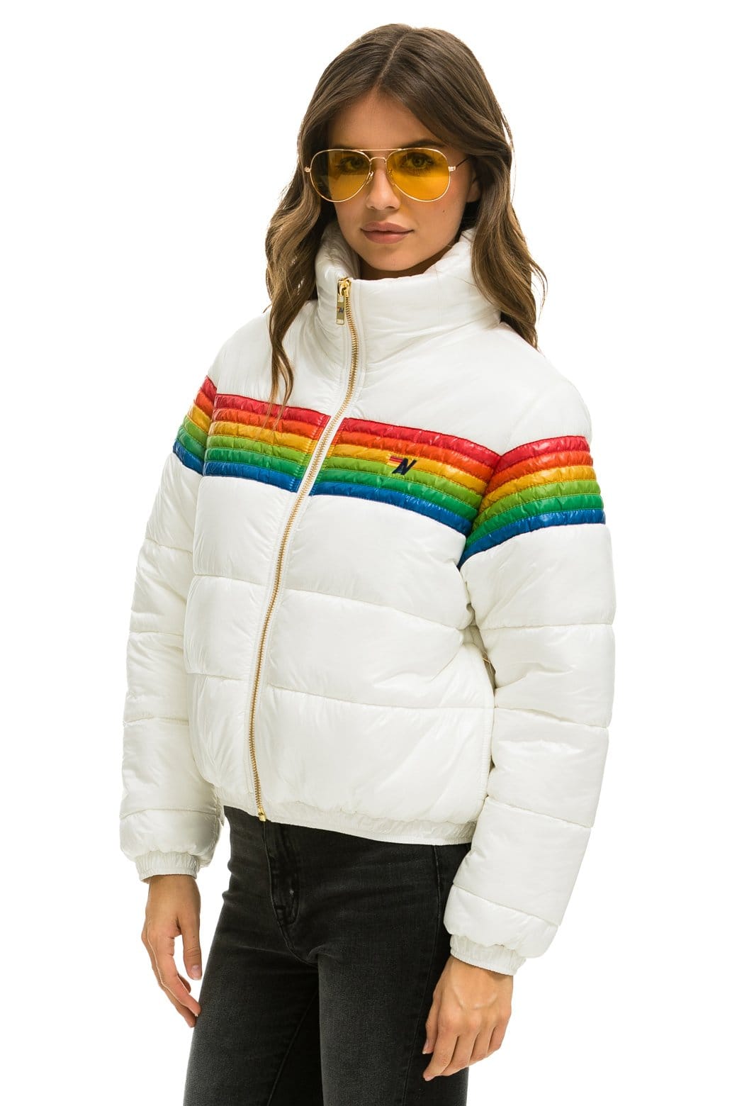 6 STRIPE LUXE APRES PUFFER JACKET - GLOSSY WHITE - Image 2