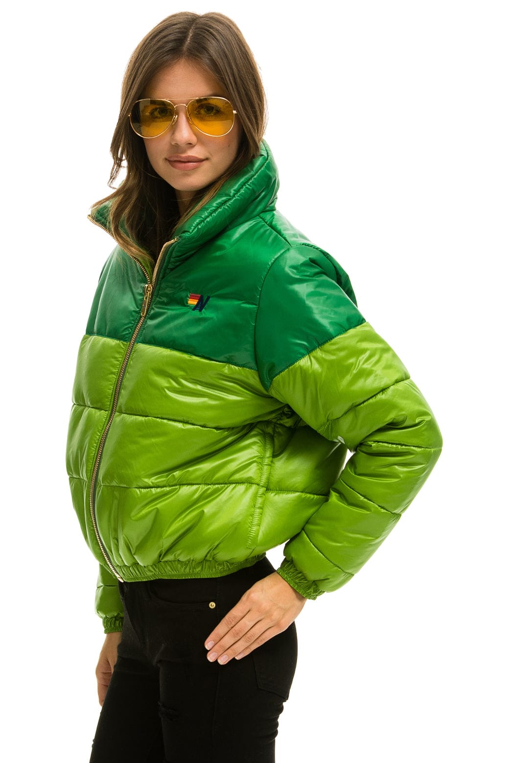 COLOR BLOCK HALF AND HALF APRES PUFFER JACKET - AMAZON GLOSSY - Image 2