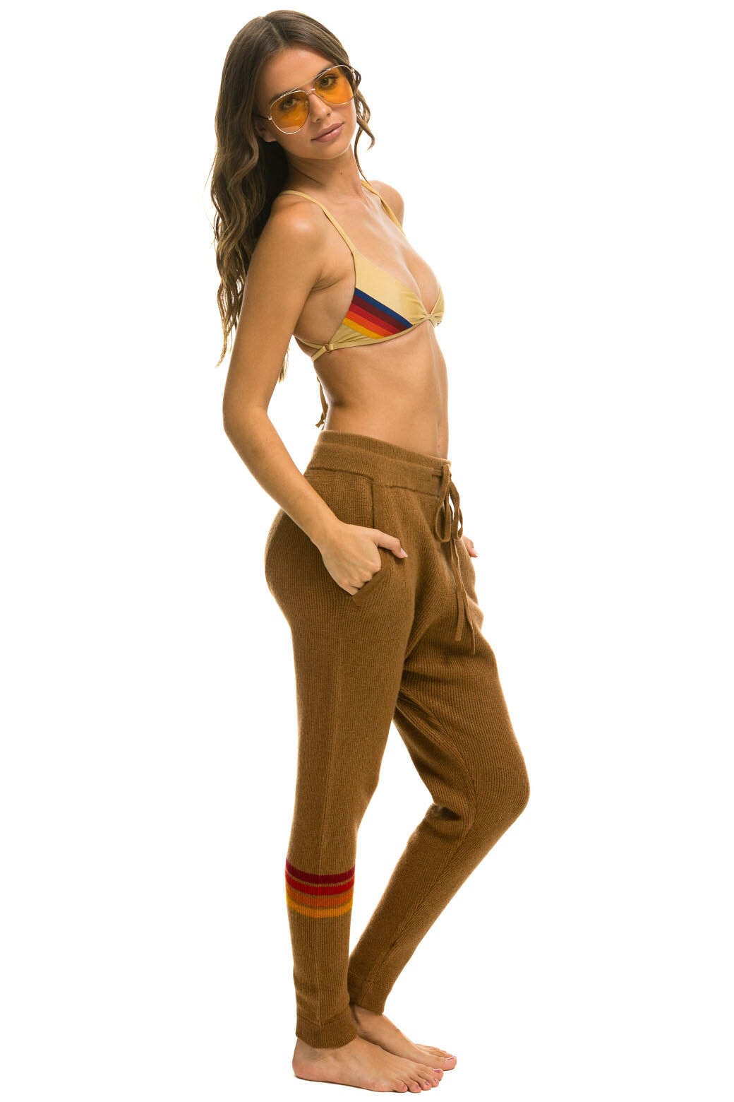 RAINBOW 4 STRIPE CASHMERE RELAXED FIT PANT - BUTTERSCOTCH - Image 5