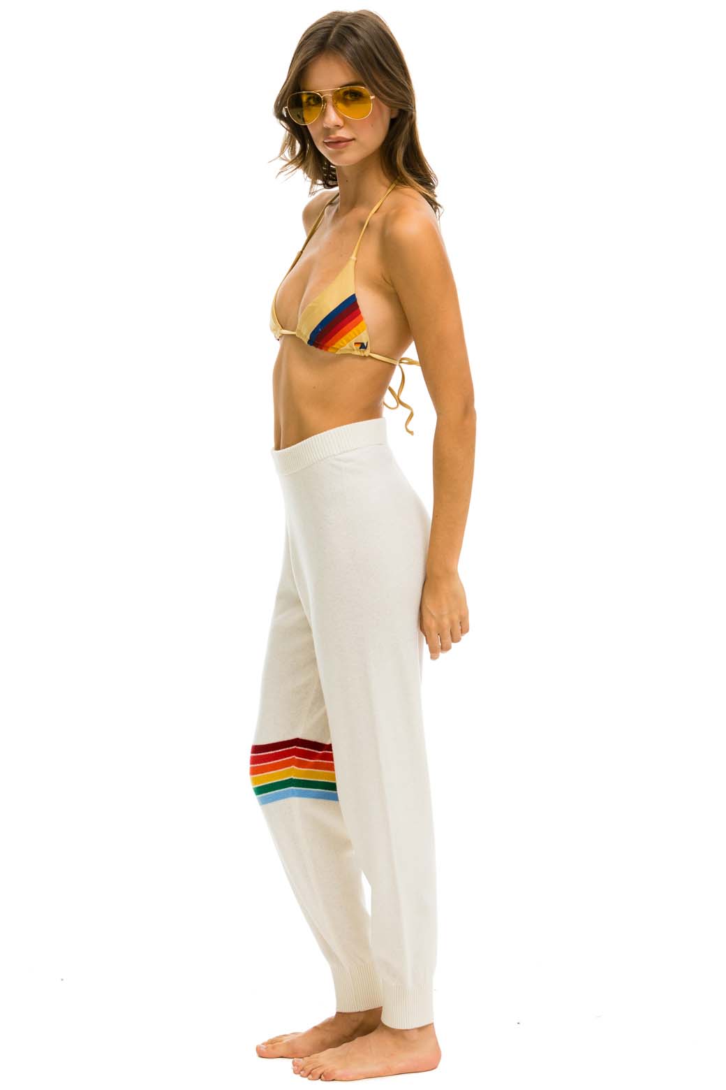 RAINBOW STRIPE CASHMERE LIGHT SWEATER PANT - VINTAGE WHITE - Image 3
