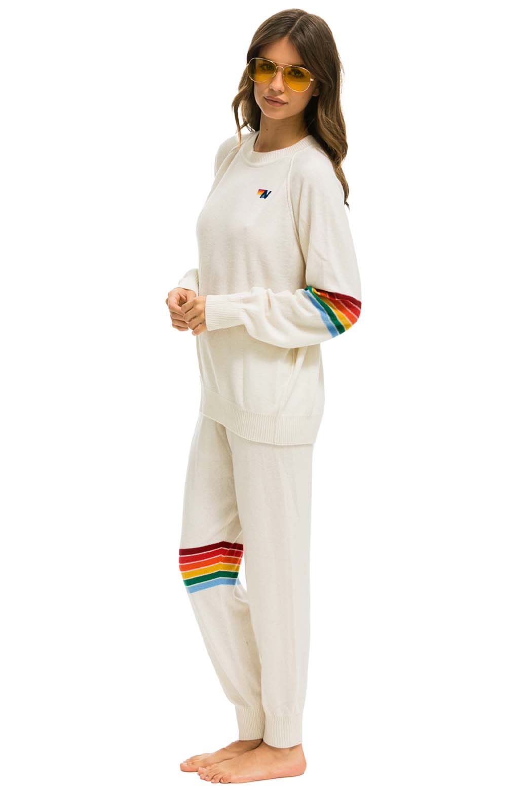 RAINBOW STRIPE CASHMERE LIGHT SWEATER PANT - VINTAGE WHITE - Image 6