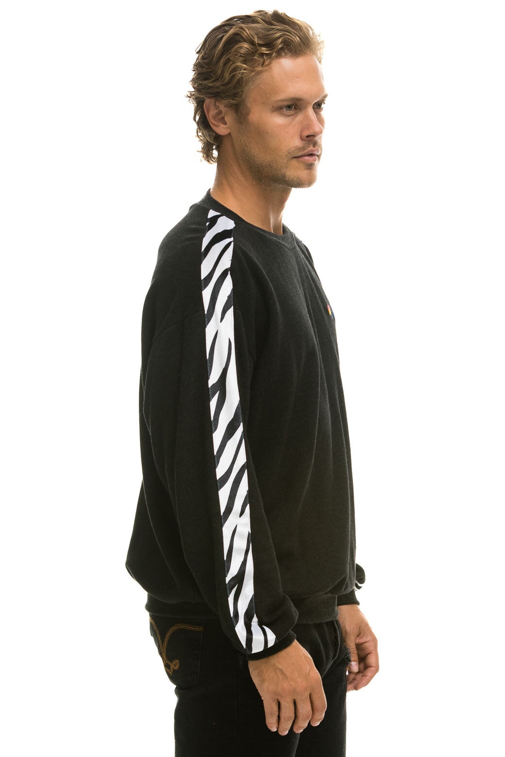 ZEBRA STRIPE RELAXED FIT CREW SWEATSHIRT - BLACK // ZEBRA - Image 6
