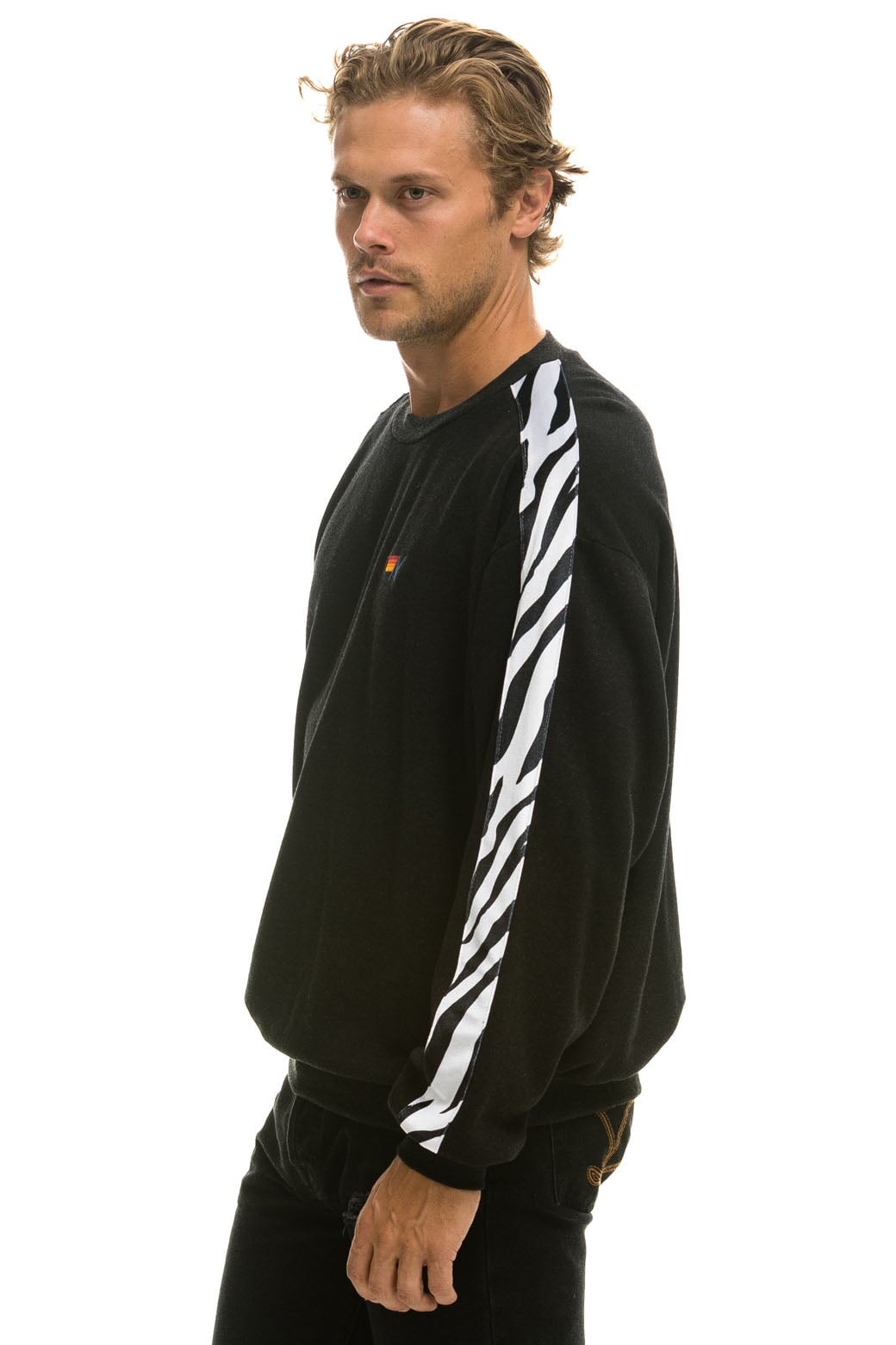 ZEBRA STRIPE RELAXED FIT CREW SWEATSHIRT - BLACK // ZEBRA - Image 4