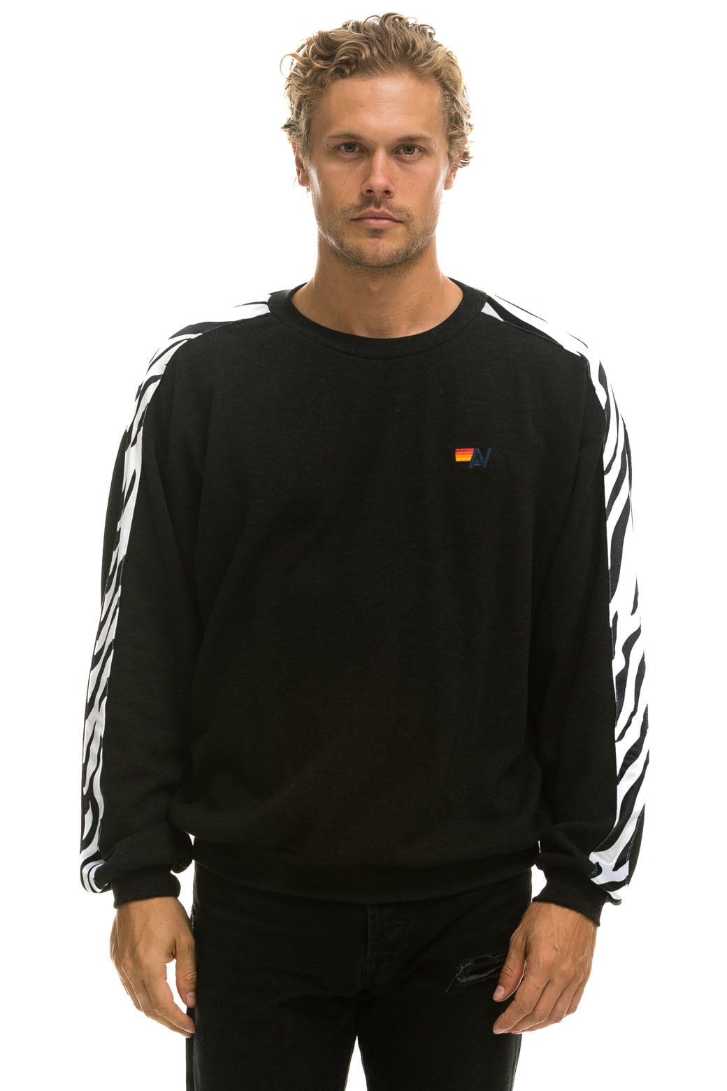 ZEBRA STRIPE RELAXED FIT CREW SWEATSHIRT - BLACK // ZEBRA - Image 2